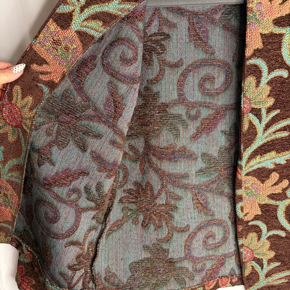 RFA Classics Tapestry Jacket Size 10 Floral Pattern Brocade Brown Teal Pink Coat - Picture 6 of 9